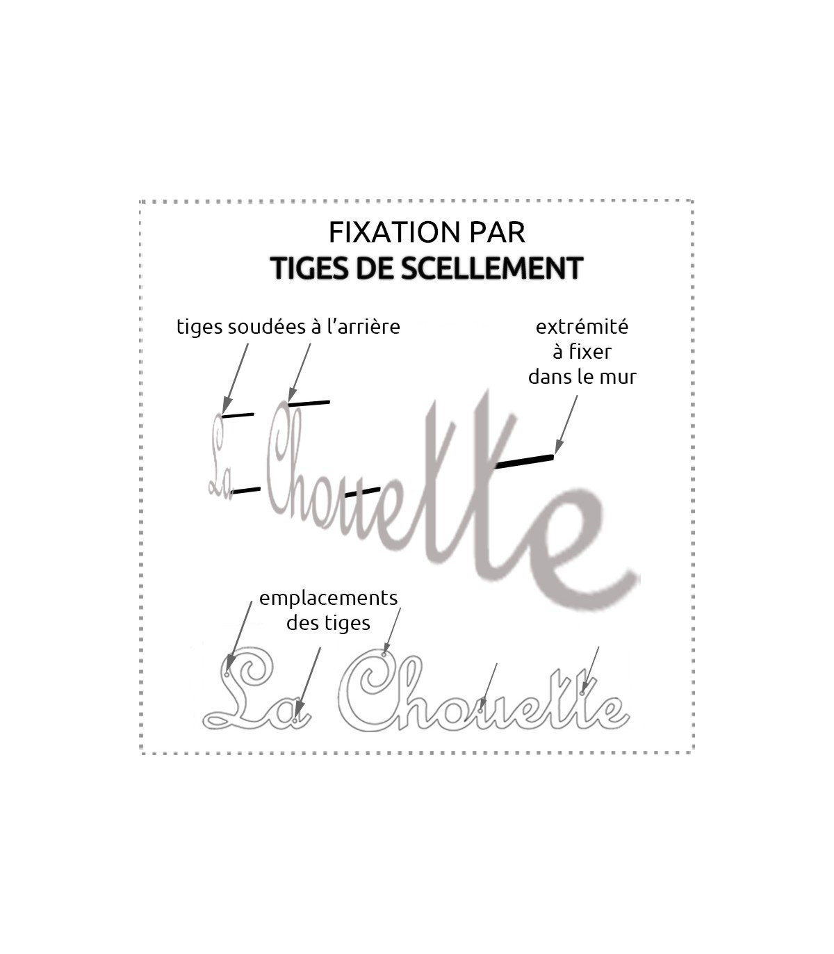 Tiges de scellement de 10 cm de longueur vendues en supplément