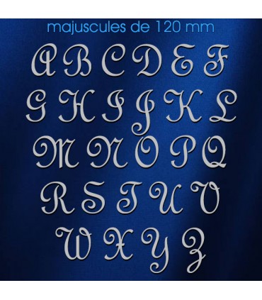 Toutes les lettres majuscules en acier inox 304 brossé en police de caractères « French Script » dimension 120 mm