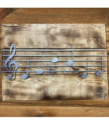 Portée musicale en fer forgé. Dimensions : 600mm x 200mm
